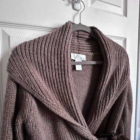 Soft Surroundings Sweater Women's Small Belted Brown Wool Blend Open Cardigan - Picture 4 of 10